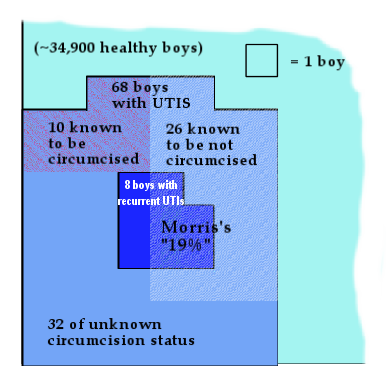 5 intact boys got recurrent UTIs out of 36 of known circumcision status out of 68 boys with UTIs out of ~34,900 boys''