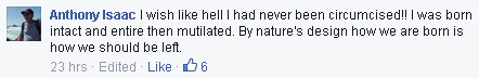 Anthony Isaac: " I wish like hell I had never been circumcised!!"