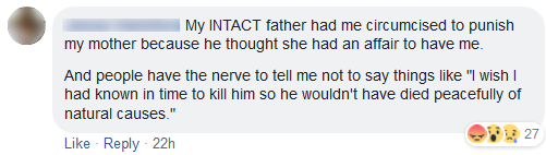 stitions ''to punish my mother because he thought she had an affair to have me''