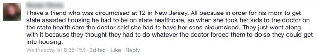 ''in order for his mom to get state assisted housing he had to be on state healthcare, and the state healthcare doctors said he had to be circumcised''